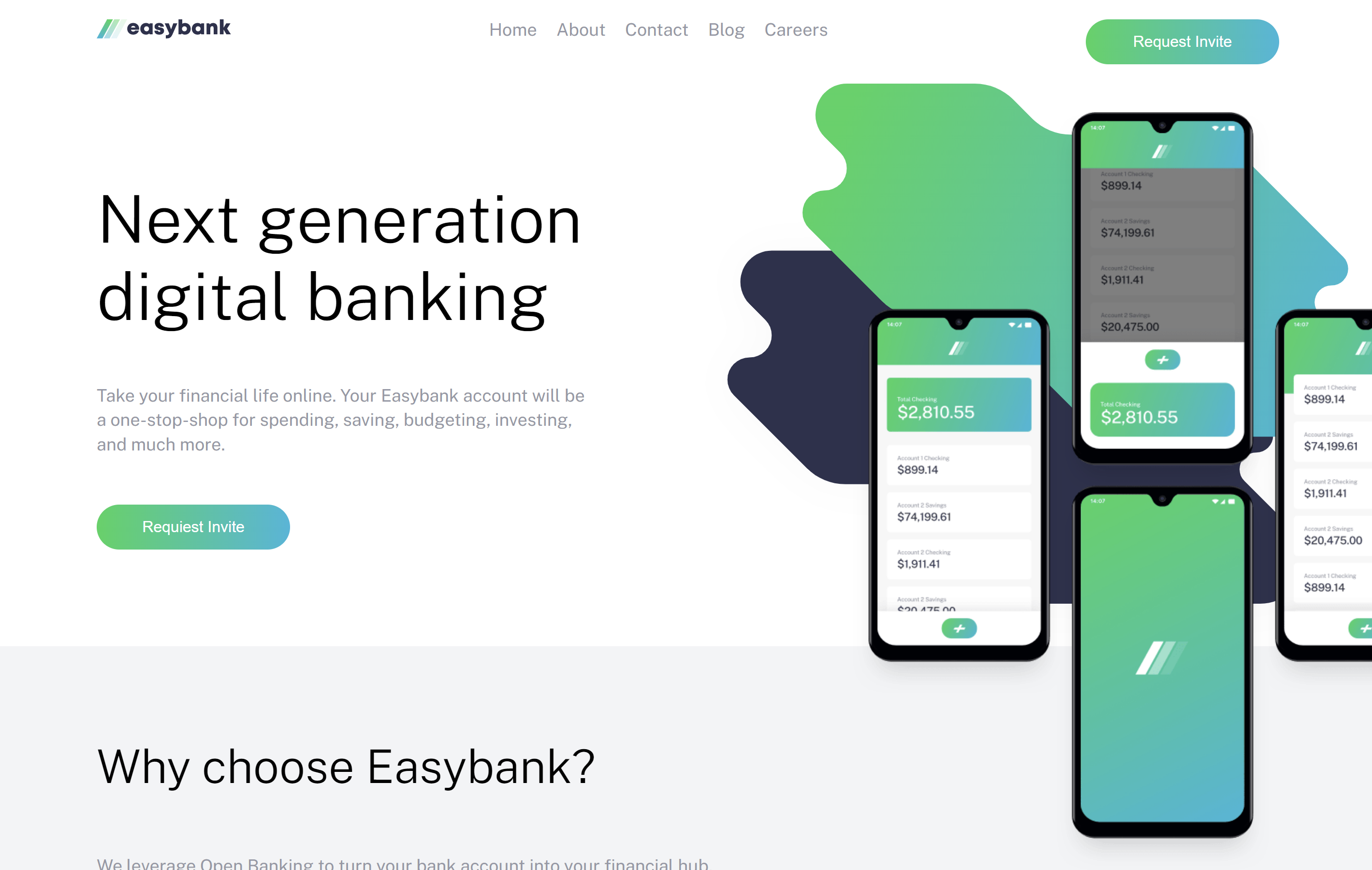 website screenshot,easybank, frontend mentor project