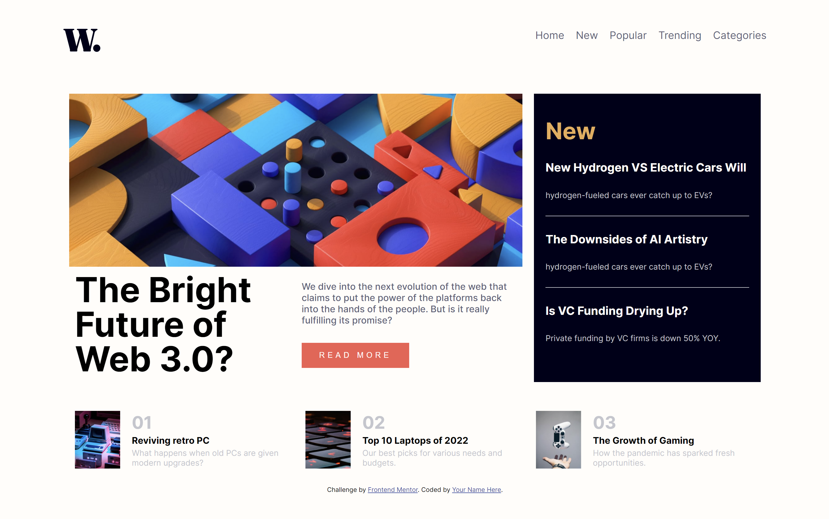 website screenshot, news landingpage